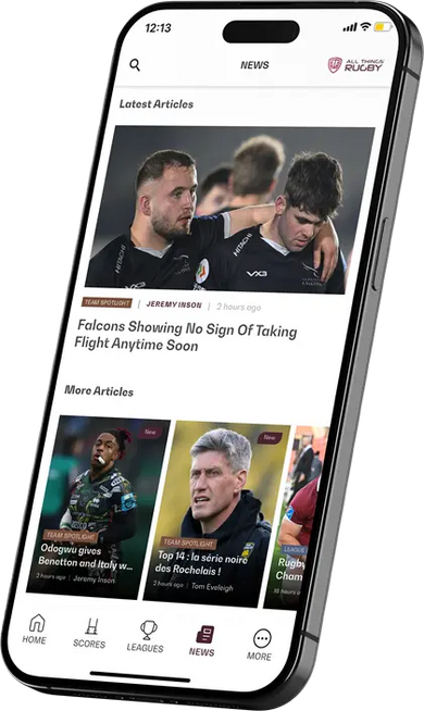 The Rugby App by ATR — news screen shown on a phone